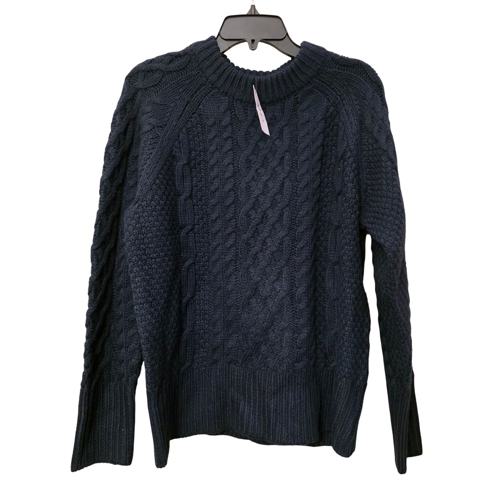 Style & Co Womens Navy Blue Cable Knit Crewneck Pullover Sweater Raglan Sleeve